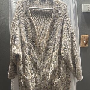 SHEIN Textured Knit Cardigan - Cream and Gray
